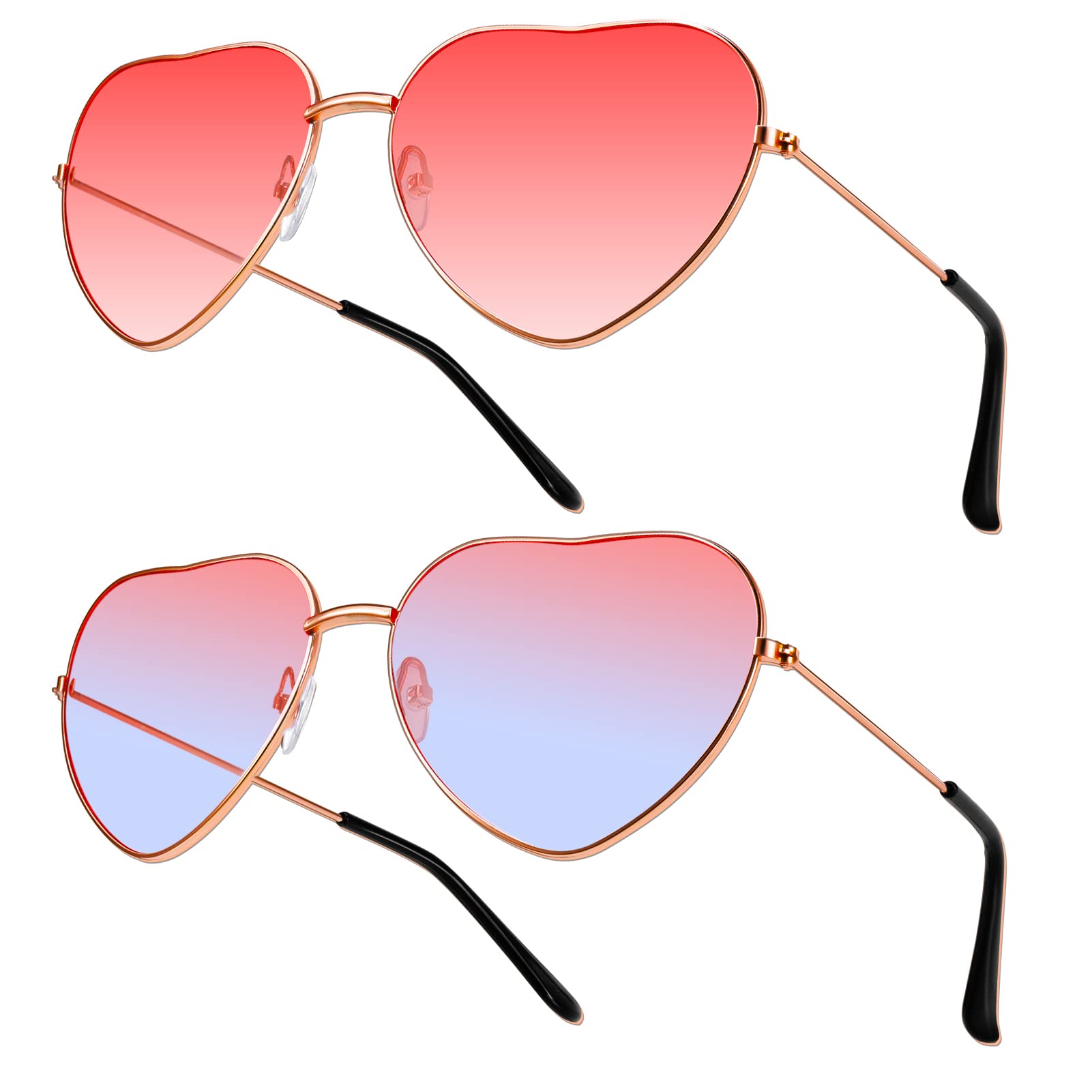 2 Pairs of Heart Glasses, Hippie Glasses Women, Retro Party Glasses, Costume Accessories, 70s, 80s, 90s, Costume Party, Rock Party Accessories for Travel, Photography, Party