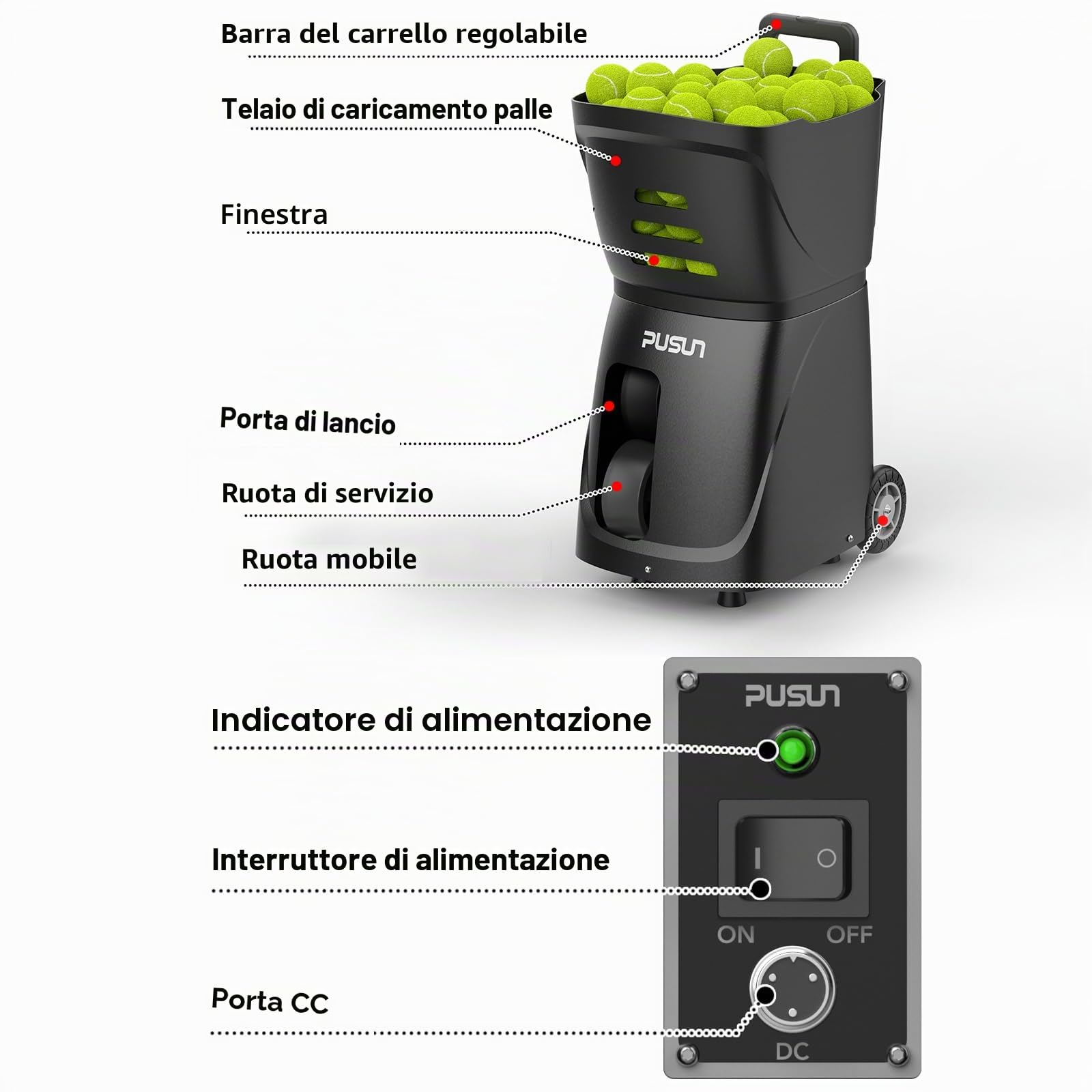 PT-Smart - Macchina professionale per palline da padel – Lanciatore automatico portatile con controllo intelligente tramite app | Perfetto per esercitarsi da soli, allenamento in club e allenatori |