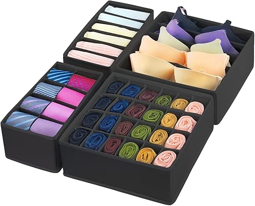 GOGOODA 4 organizadores de cajones para ropa interior divisor organizador de calcetines y cajas de almacenamiento para lencería brasier ropa interior