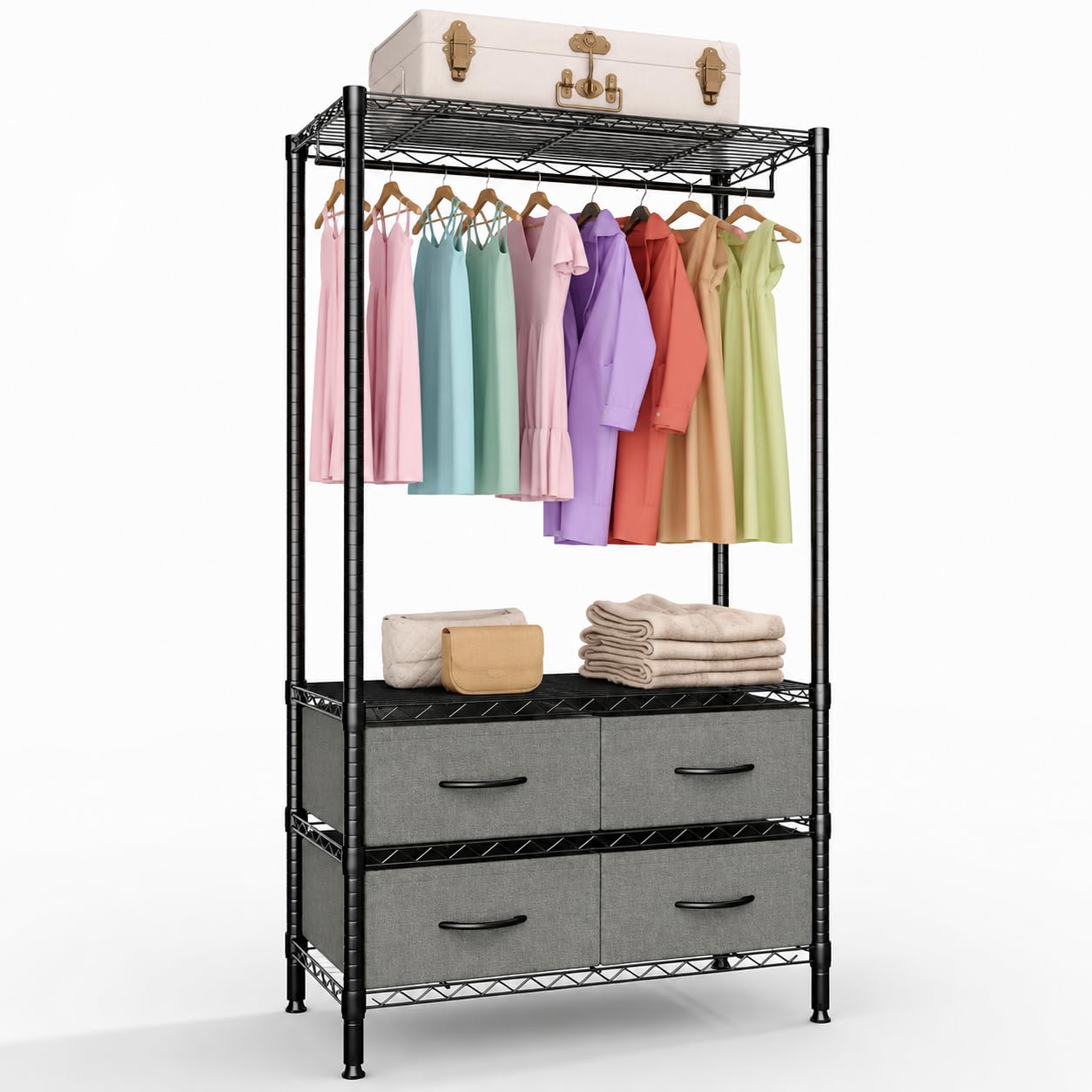 Garvee Portant Vêtements Avec 4 Tiroirs Profonds, Capacité 308 kg, Noir