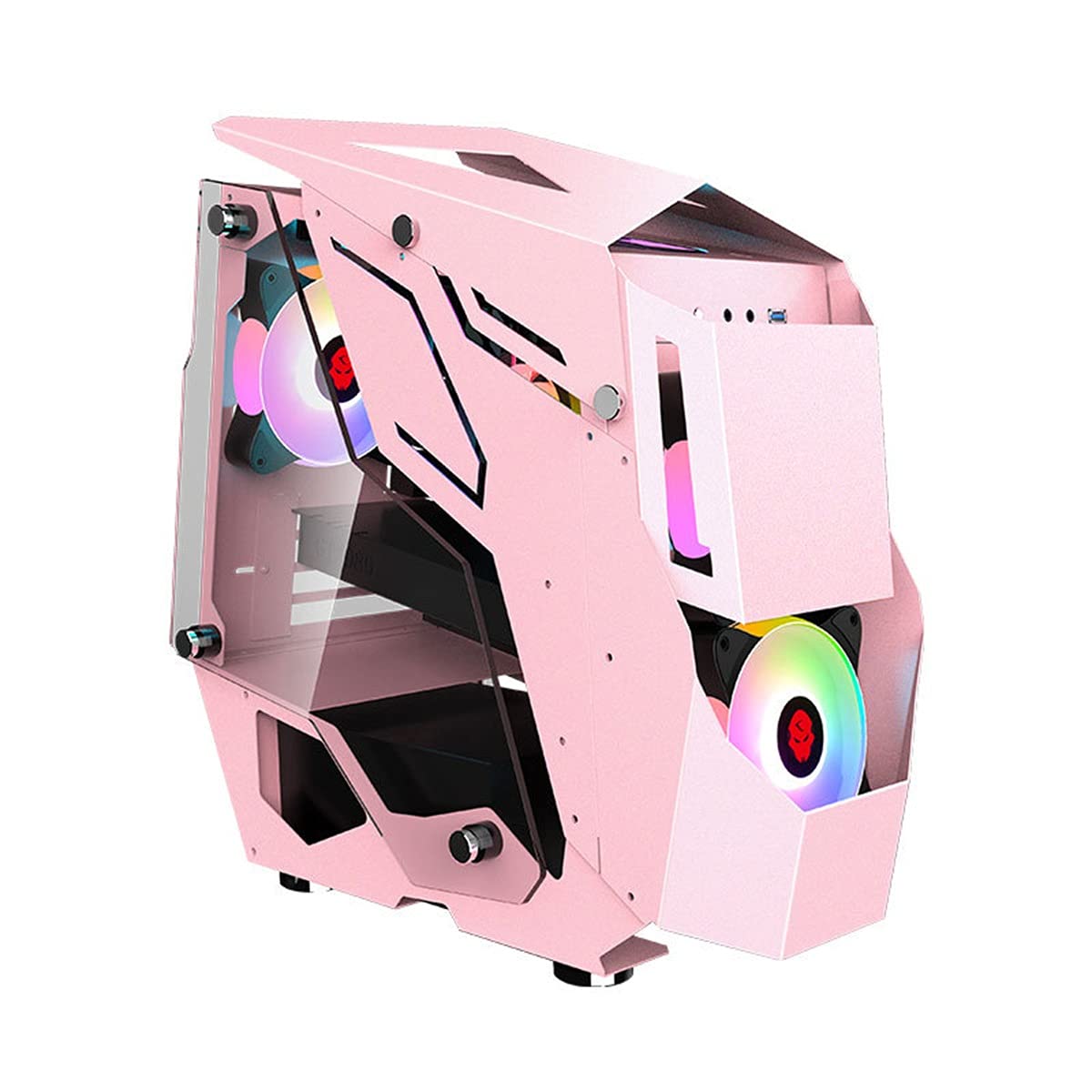 MTFZD PC Case，Mid-Tower Game Case, ATX Tempered Glass Full Side Open-air Game Machine Case, Empty Game Case With I/O Panel USB3.0/USB2.0/Audio Ports (Color : Pink)