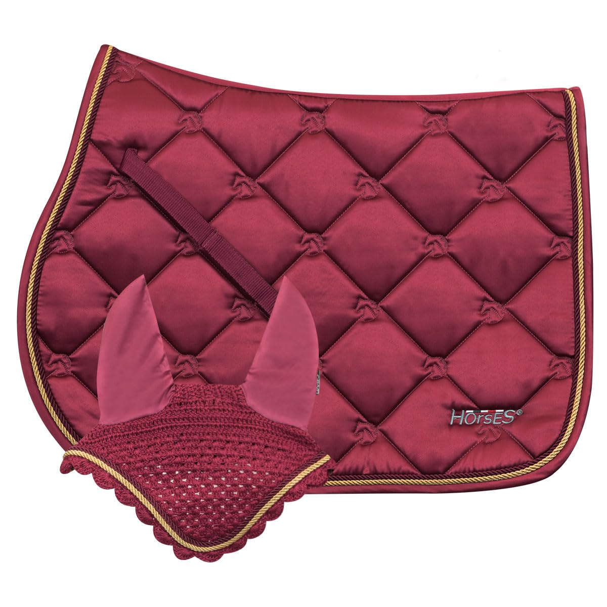 Sillín de salto+gorro Estelle, suave y resistente, indispensable para proteger al caballo de traumas y choques excesivos, Sobrio y elegante