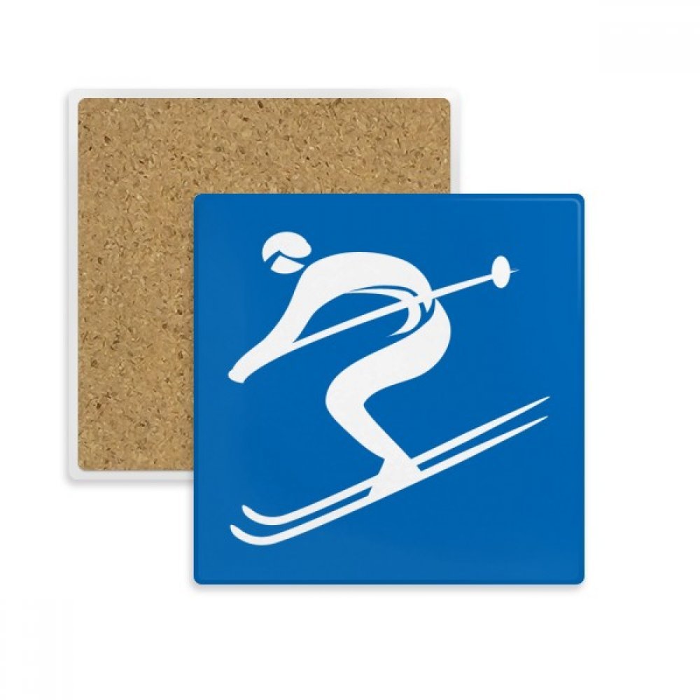 Dessous de verre carré bleu ski et sports d'hiver