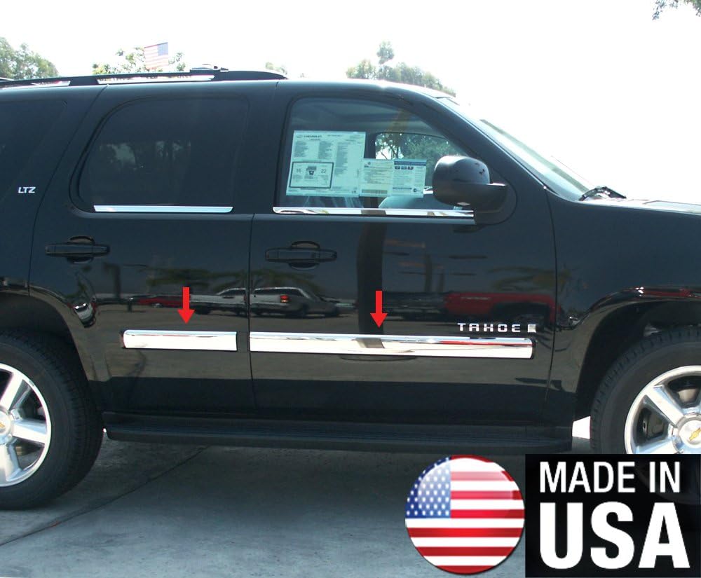 Made in USA! Compatible with 2010-2014 Chevy Tahoe/GMC Yukon Body Side Molding 4.25" Full Width Wide 4PC Overlay