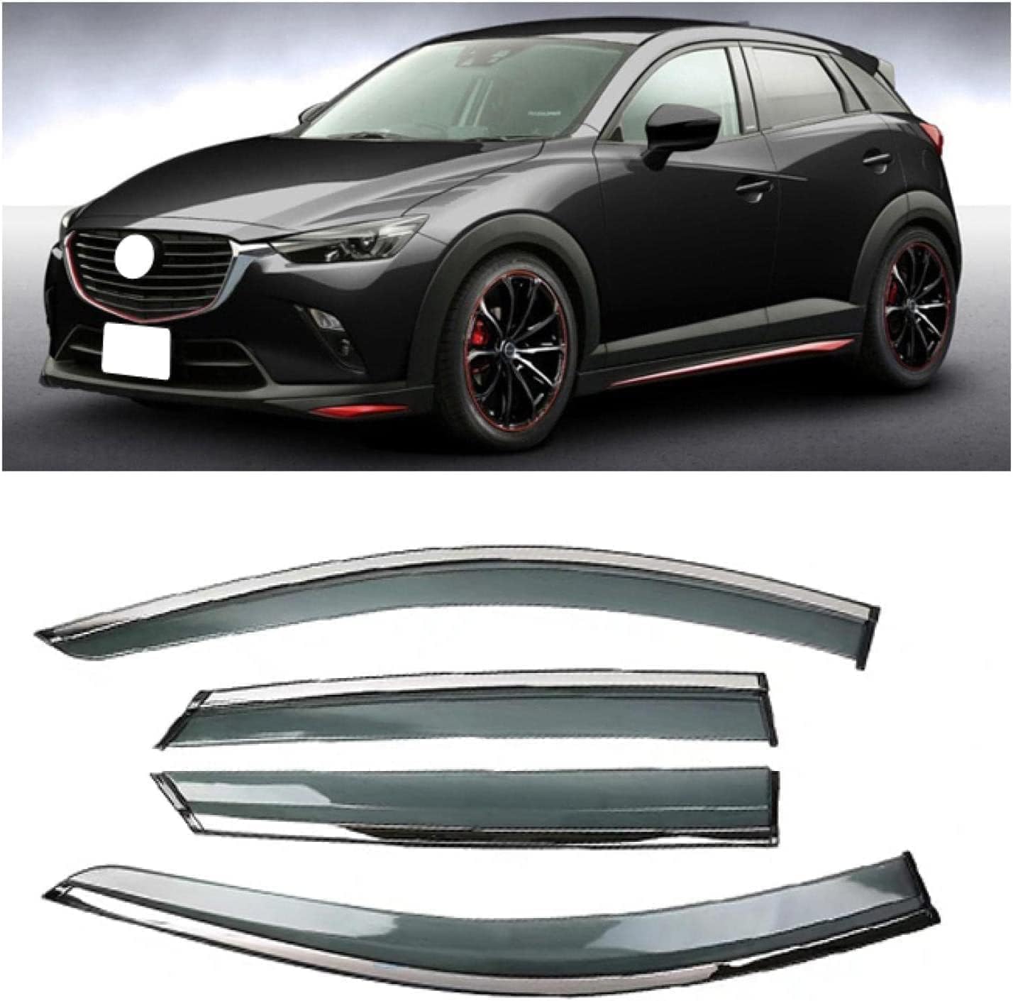 FengXH Window Deflectors for Mazda CX-3 2014-2019 - 4pc Smoke Tint, Waterproof, Noise Reducing.