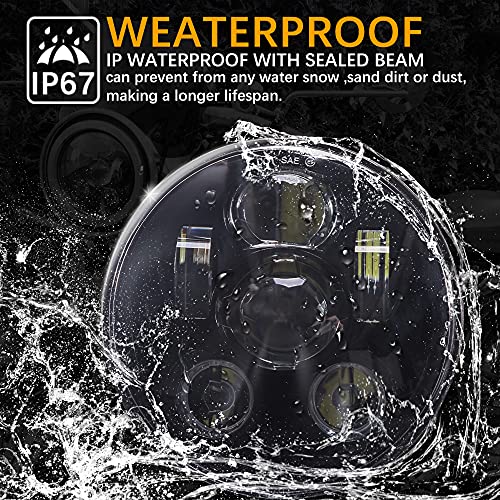 JMTBNO 5,75 Zoll Motorrad Scheinwerfer LED E Geprüft Runde Projektion Scheinwerfer Cafe Racer Scrambler Kompatibel mit Sportster 883 1200 Low Rider Wide Glide Softail Triple