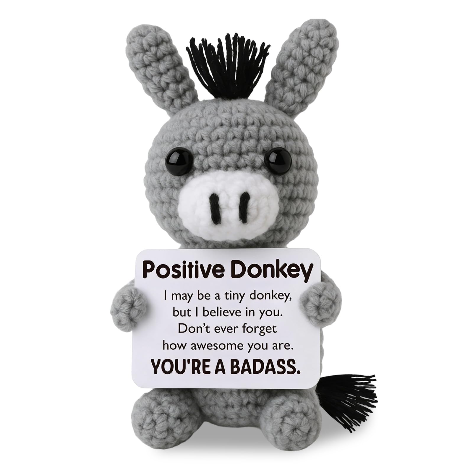 Emotional Support Crochet Donkey Gifts, Handmade Positive Crochet Animals with Encouraging Words, Bad Donkey Pocket Hug, Cheer Up Gifts for Women Friend Daughter Sister Bestie Girlfriend Wife Mum (B) โ image 1