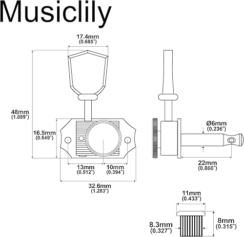 Miniatura 2 de Musiclily Juego de afinadores de bloqueo de guitarra de estilo vintage 3L+3R, clavijas de afinación de cuerda, llaves, cabezales de máquina para