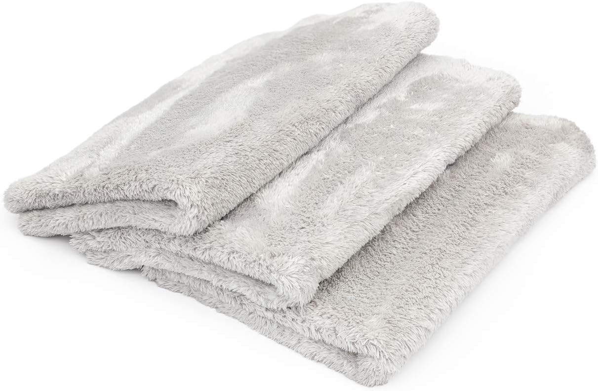 The Rag Company - Eagle Edgeless 500 (3-Pack) Professional Korean 70/30 Blend Super Plush Microfiber Detailing Towels, 500GSM, 16in x 24in, Ice Grey