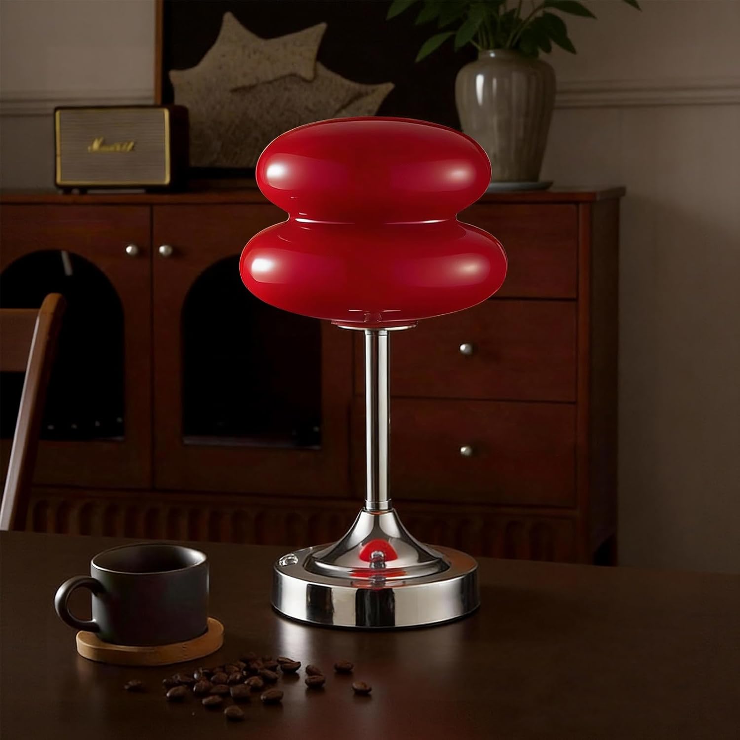 Cordless Mushroom Lamp Table Lamp for Bedroom, Battery Operate Mini Modern Mid Century Lamps,Unique Aesthetic Home Living Room Decor