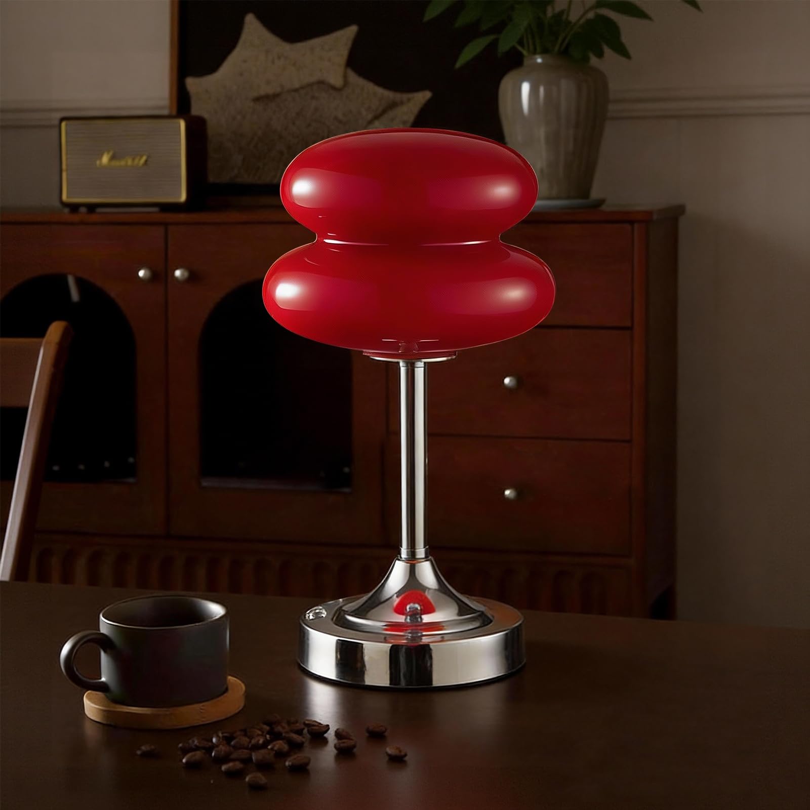 Zoeger Cordless Mushroom Lamp Table Lamp for Bedroom, Battery Operate Mini Modern Mid Century Lamps,Unique Aesthetic Home Living Room Decor