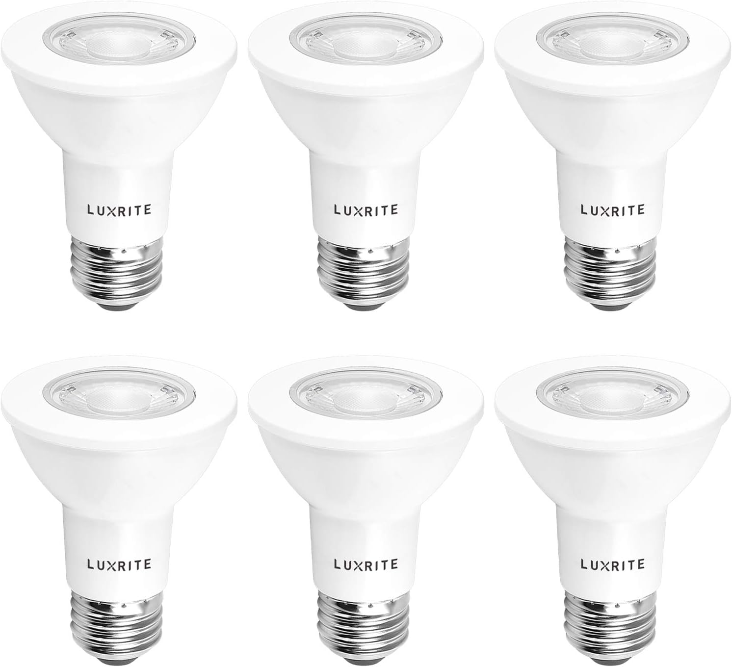 Luxrite PAR20 LED Dimmable Bulb, 50W Equivalent, 5000K Bright White, 6.5W LED Spotlight Bulb, 460 Lumens, Energy Star & UL Listed, E26 Standard Base, Damp Location - Indoor/Outdoor (6 Pack)