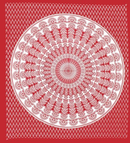 Image of JAIPUR PRINTS 100% Cotton Rajasthani Jaipuri Traditional Floral King Size Double Bedsheet with 2 Pillow Covers - Multicolor, 180-200 tc, Red