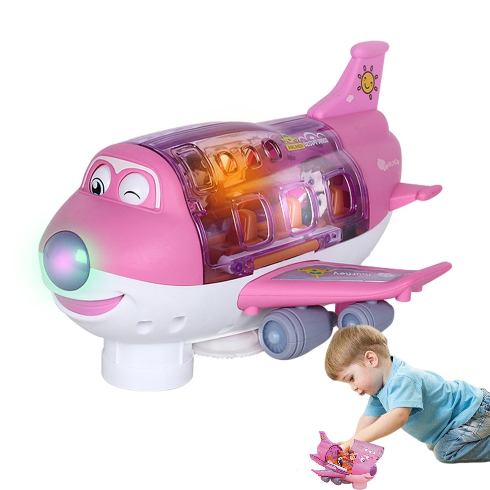 Juguete De Avión Eléctrico Con Luces Y Sonidos, Detección De Obstáculos Y Conducción En Tierra, Tamaño 24x12x8 Cm, Regalo Educativo Para Niños