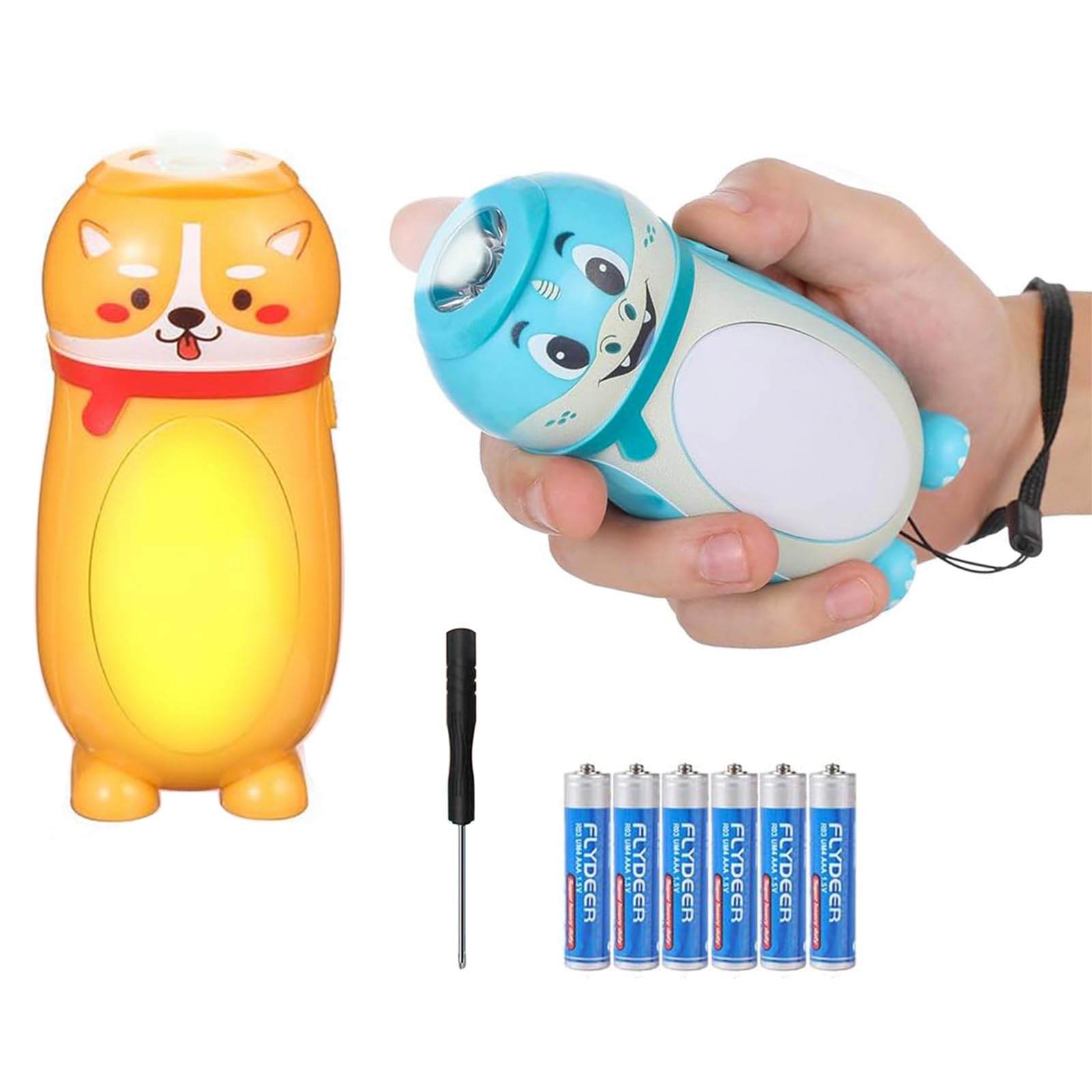 Kleine LED-Taschenlampen für Kinder, niedliche Kleintier-Taschenlampe, Camping-Laterne, 2-in-1, für Jungen und Mädchen, 2 Stück
