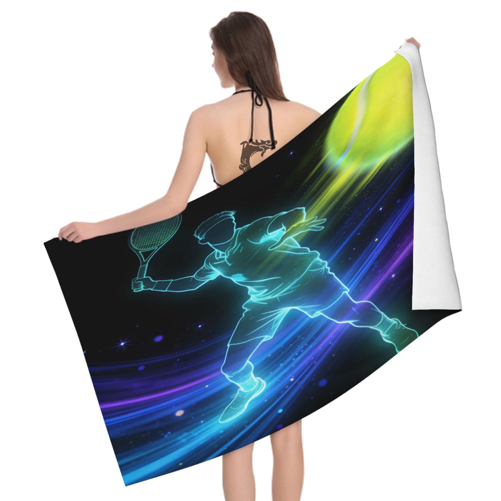 Leichong 3D Neon Tennis Beach Towel Microfiber Soft Quick Dry for Adults, Cool Bath Towel Lightweight Soft Absorbent for Travel Swimming Pool Sports, 75 x 150 cm