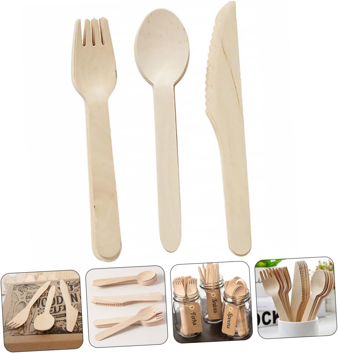 ABOOFAN 12-piece Wooden Fork Knife Spoon Set Disposable Party Cutlery for Weddings Birthdays
