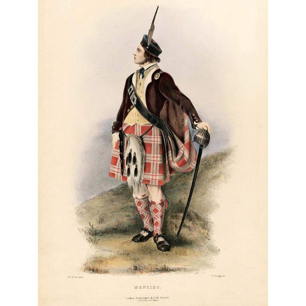 Wee Blue Coo Painting Portrait Highland Clan Scotland Tartan Menzies Art Print Poster Wall Decor 12X16 Inch