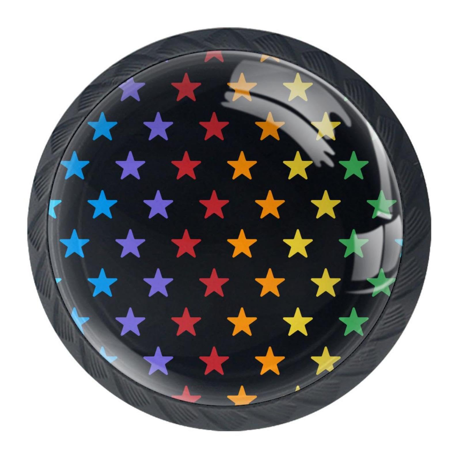 Luoweisi 4Pcs Drawer Knobs Colorful Stars with Black Background Cabinet Knobs Cupboard Handles Hardware Round Mushroom Door Pull Handle for Cabinet Wardrobe Drawer Bedroom Bathroom Furniture