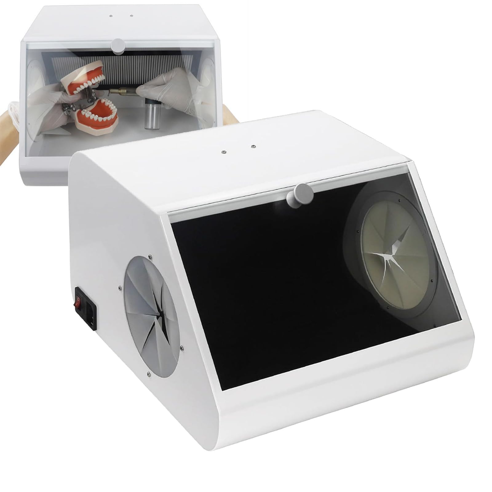 Dental Lab Dust Box with Air Extraction and Filter Device/LED Light Source,Dust Will Not Escape During Sandblasting,for Model polishing, Manicure,Jewelry Engraving