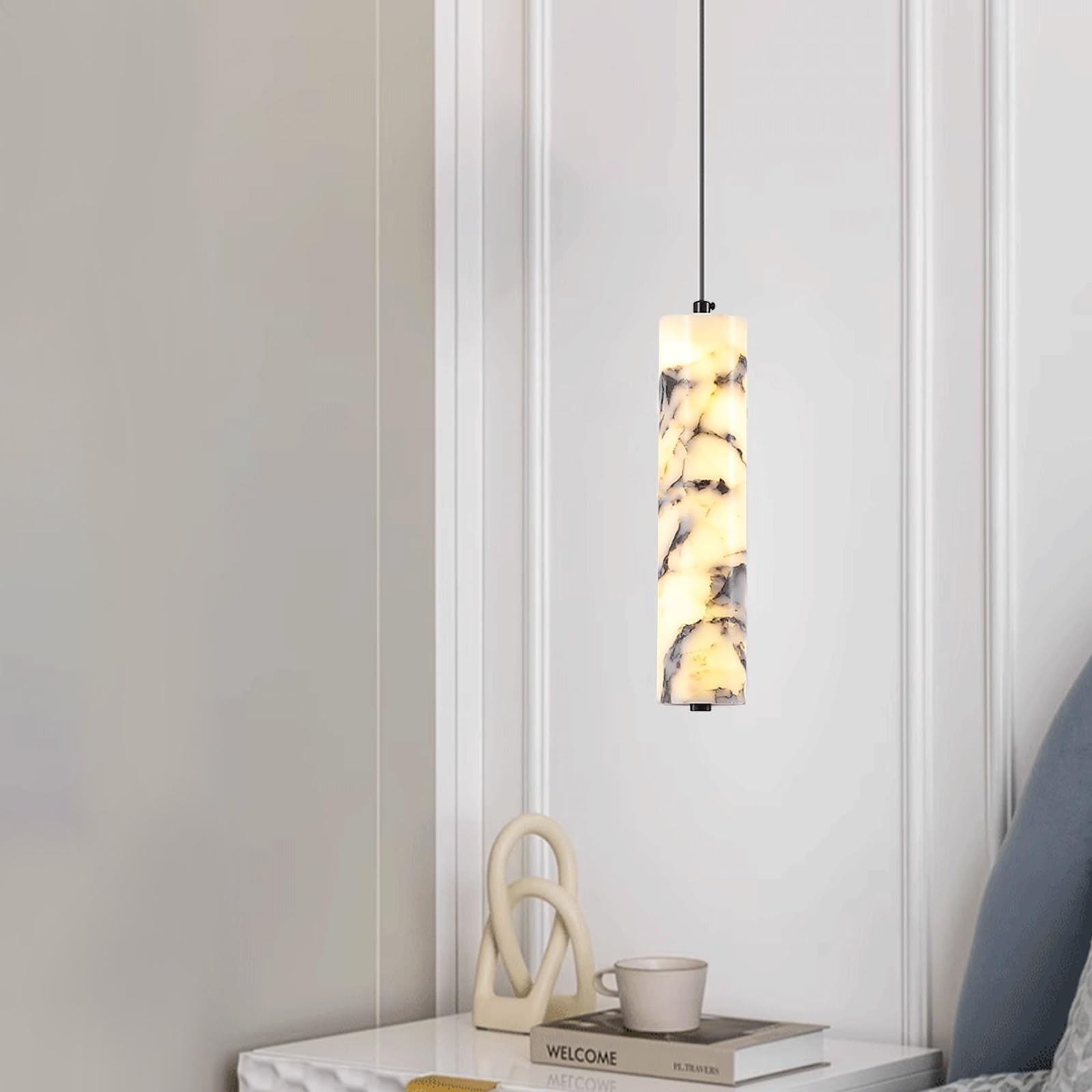 11,02-calowa alabastrowa lampa wisząca, nowoczesna kamienna lampa wisząca LED, oprawy oświetleniowe z naturalnego marmuru abażur, metalowa podstawa przewodowy żyrandol wewnętrzny
