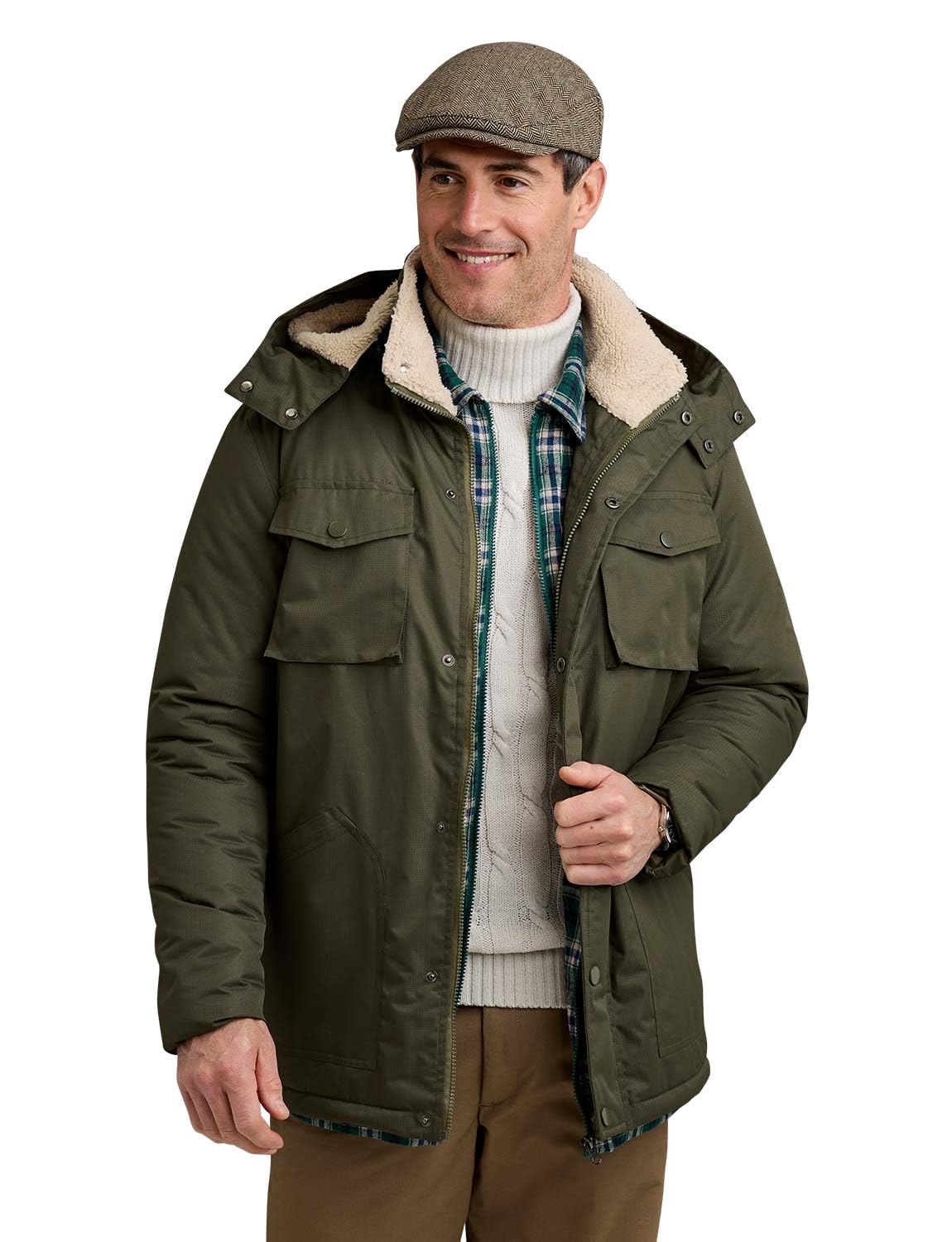 Pegasus Men's Khaki Waterproof Jacket With Sherpa Lining And Detachable Hood Insulated Outerwear 3XL