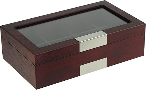 Miniatura 5 de TIMELYBUYS Caja de té de madera de cerezo con 8 compartimentos, organizador de almacenamiento, caja de té, café, tapa de exhibición de vidrio