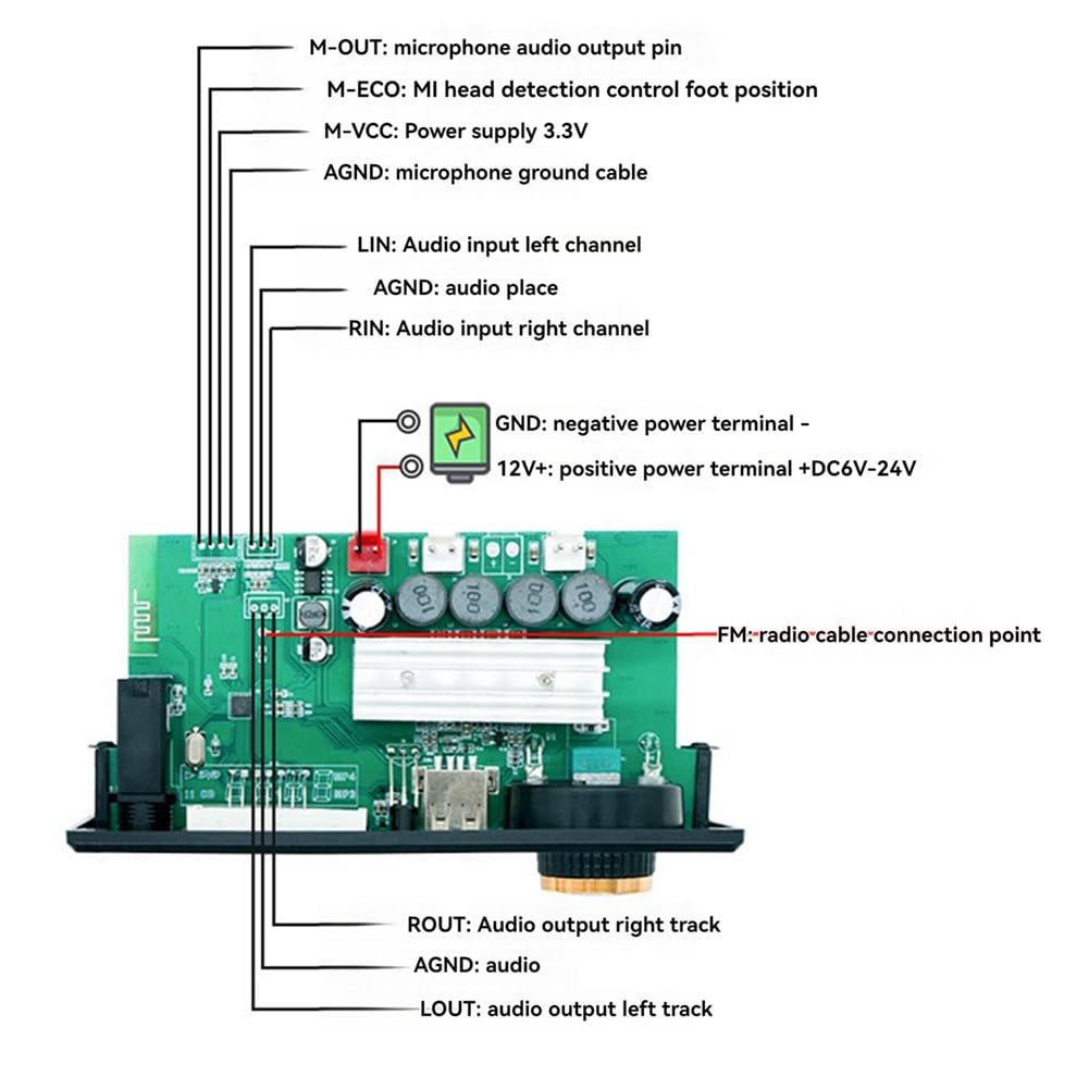 Placa Amplificadora Decodificadora de Audio Bluetooth 2x80W 160W Amplificador Reproductor de Audio 12V DIY Reproductor de MP3 Módulo de Radio FM para Coche TF USB