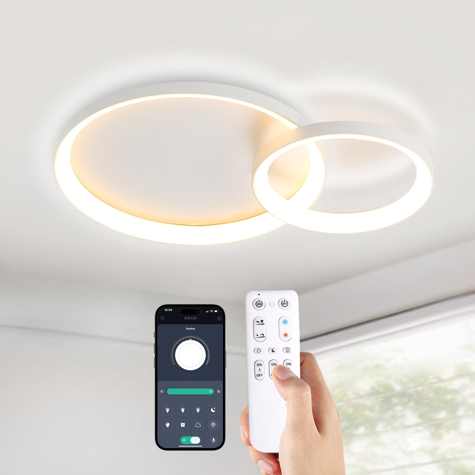Plafonnière 45CM - groot - 32W - LED - Wolken plafondlamp- Met dimbare afstandsbediening
