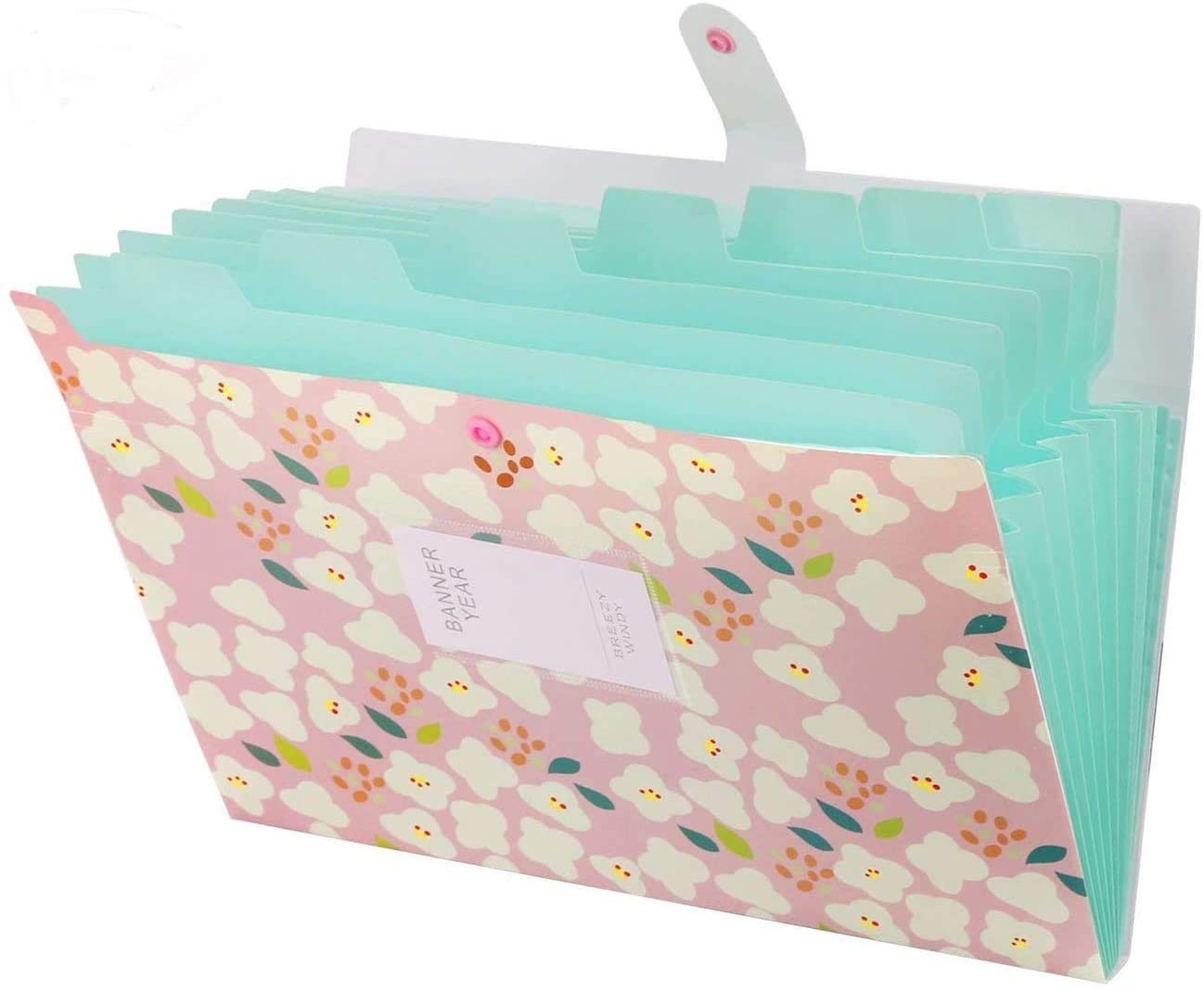 NILEFEN Floral Printed Accordion Document File Folder Expanding Letter Organizer 4-Packs (Broken Pink)