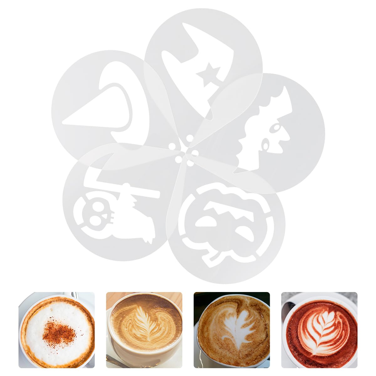 Healifty Coffee Stencils 12Pcs Reusable Latte Art Decorating Templates for Halloween Cakes Cupcakes Baking and Coffee Decoration - Image 3