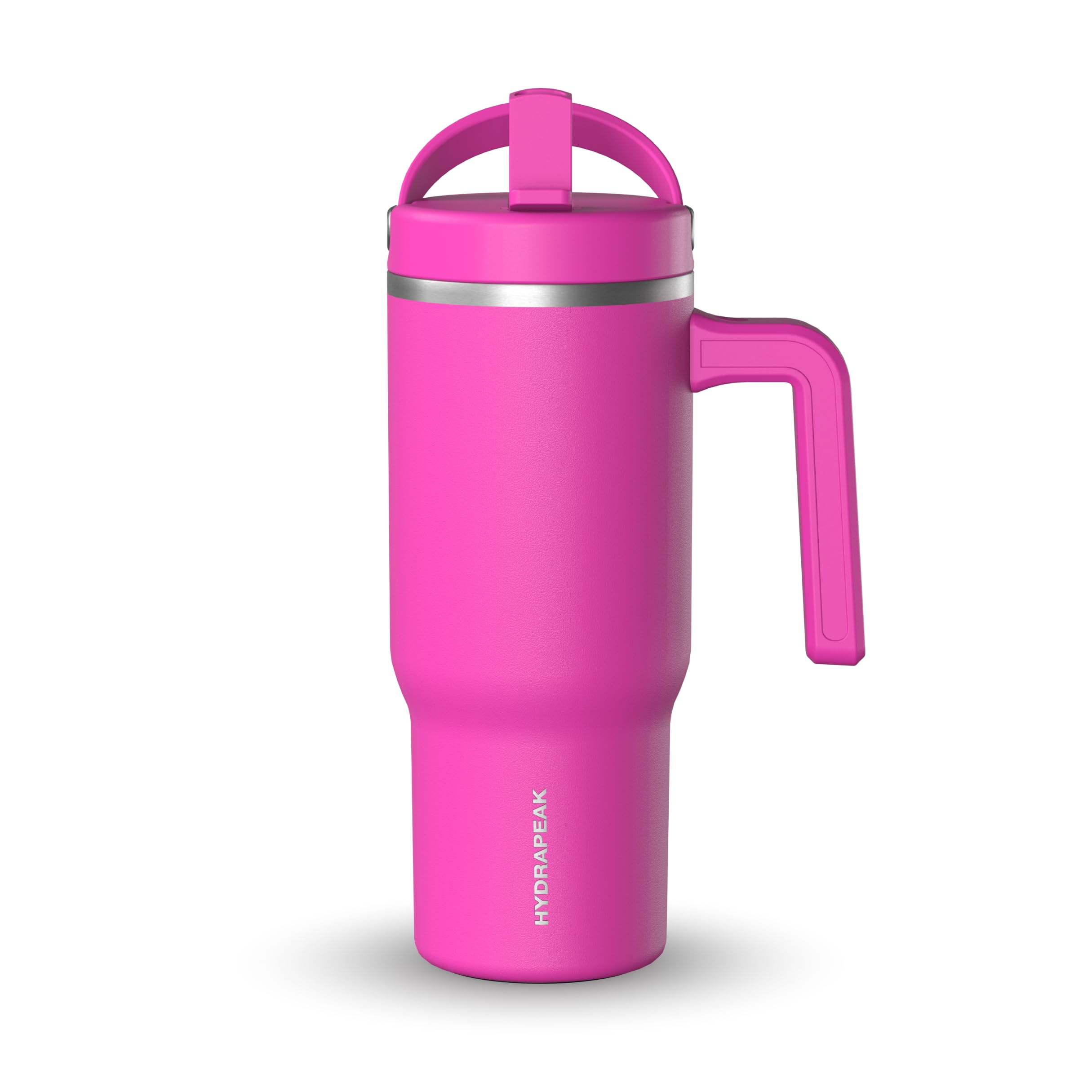 Hydrapeak Kids Voyager 18 oz Tumbler with Handle and Flip-Up Straw Lid | Spill Proof and Leak Resistant | Reusable Stainless Steel Water Bottle | Gift for Kids Boys Girls | Fuchsia