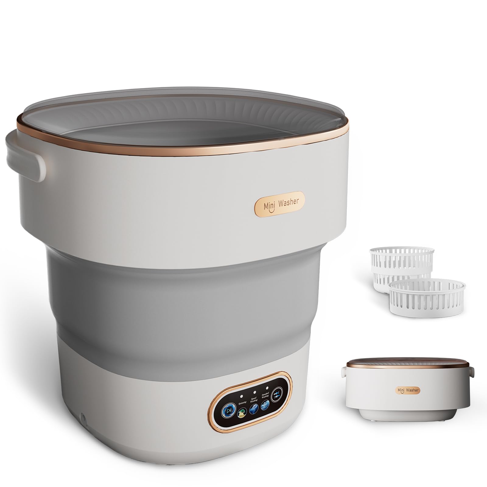 Mini Laundry Machine 16L — Foldable Portable Laundry Machine and Spinner for Baby Clothes, Underwear, Socks; Ideal for Travel, Dorms, Camping Grey