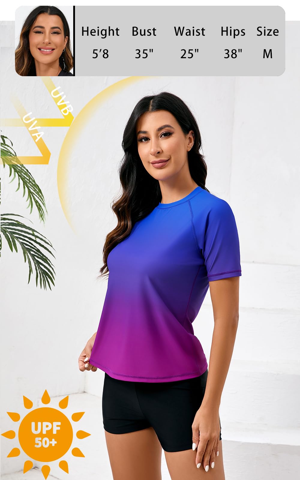 Halcurt Set da donna a maniche corte in due pezzi con maglietta da nuoto UPF 50 con pantaloncini da surf