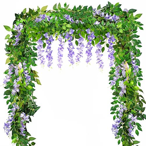 Yueshop 4x 8Ft/ 2.5M Artificial Wisteria Vine Garland Plants Artificial Flowers Arts For Ceremony Home Wedding Theme Park Decoration (Lilac)