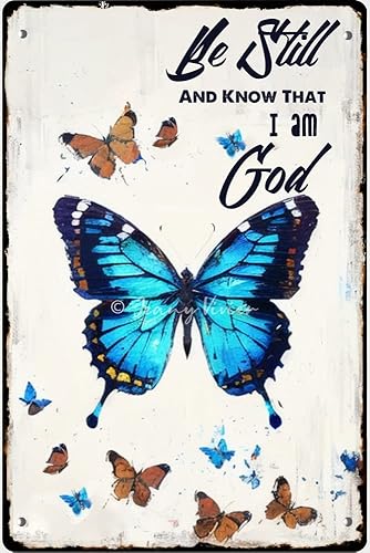 Zomyto Letrero retro con texto en inglés «Be Still and Know That I Am God», texto religioso, versículo bíblico para decoración de pared, regalos