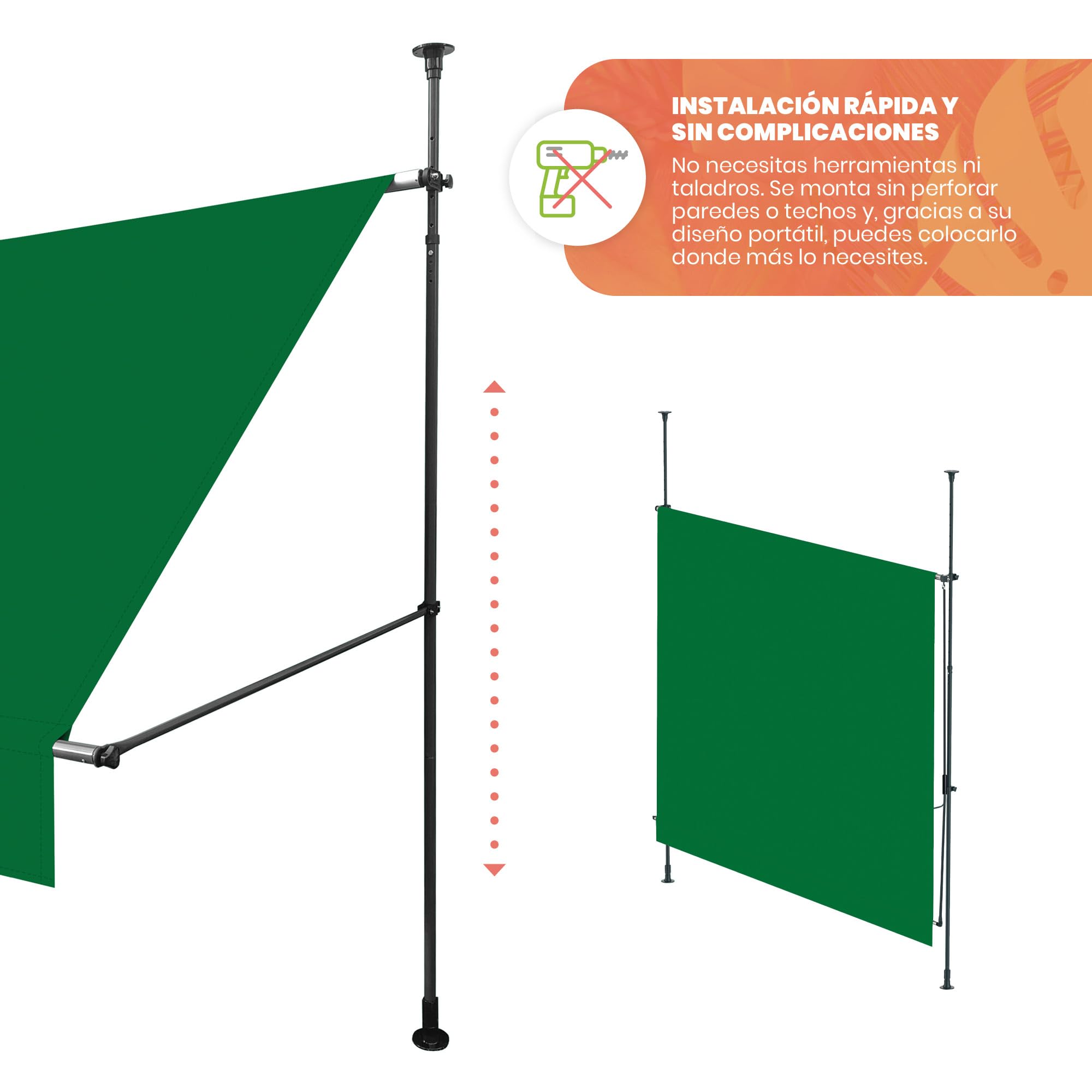 Wasabi Cityline Auvent Portable et réglable sans perçage en Toile Polyester Protection UV Inclinaison réglable Résistant pour extérieur, Jardin, Balcon (Vert)