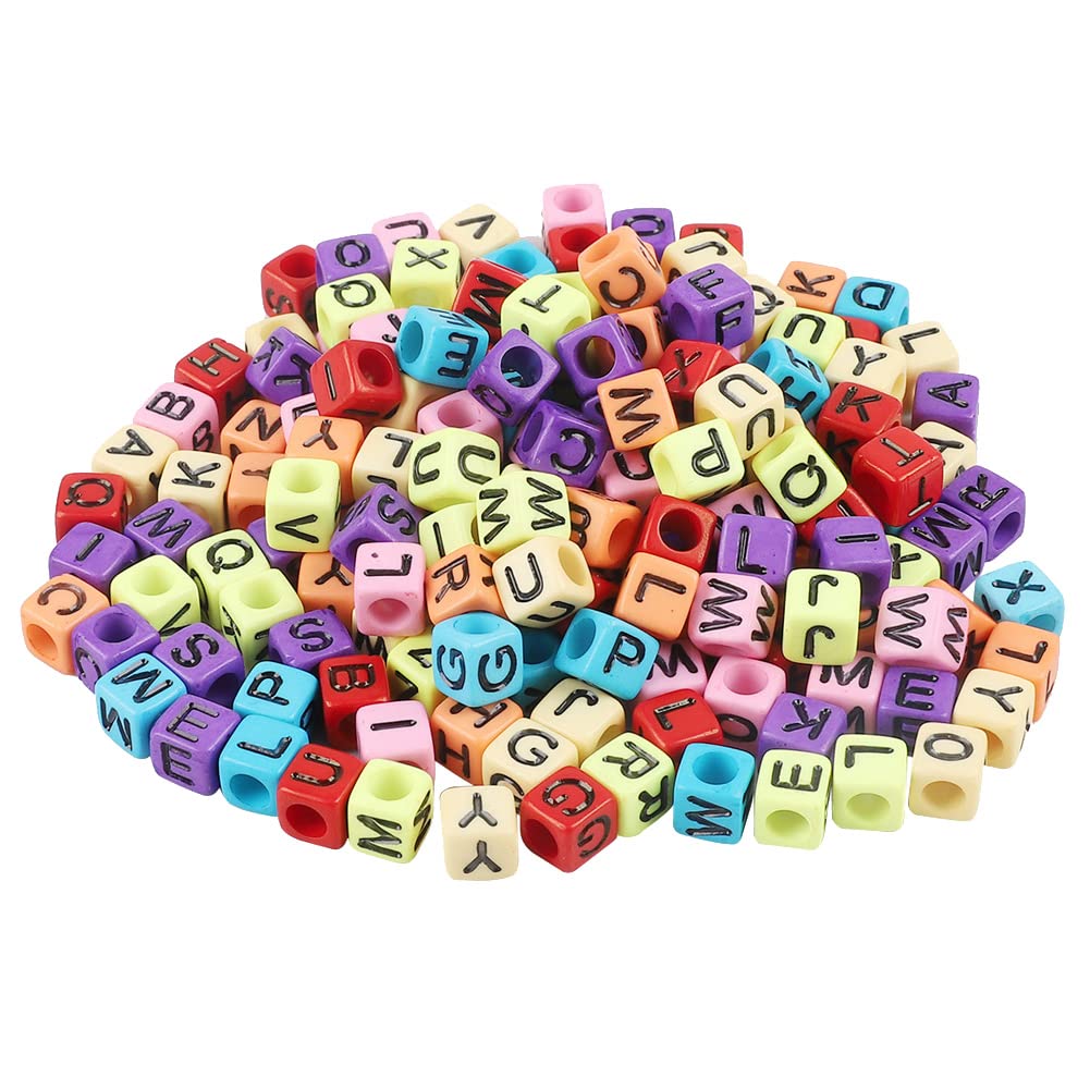 HugeDE 500 Pcs Acrylic Letter Beads Square Cube Beads Alphabet Spacer Beads Craft Loose Beads Large with Holes for Bracelet Necklaces Making Multicolor Black