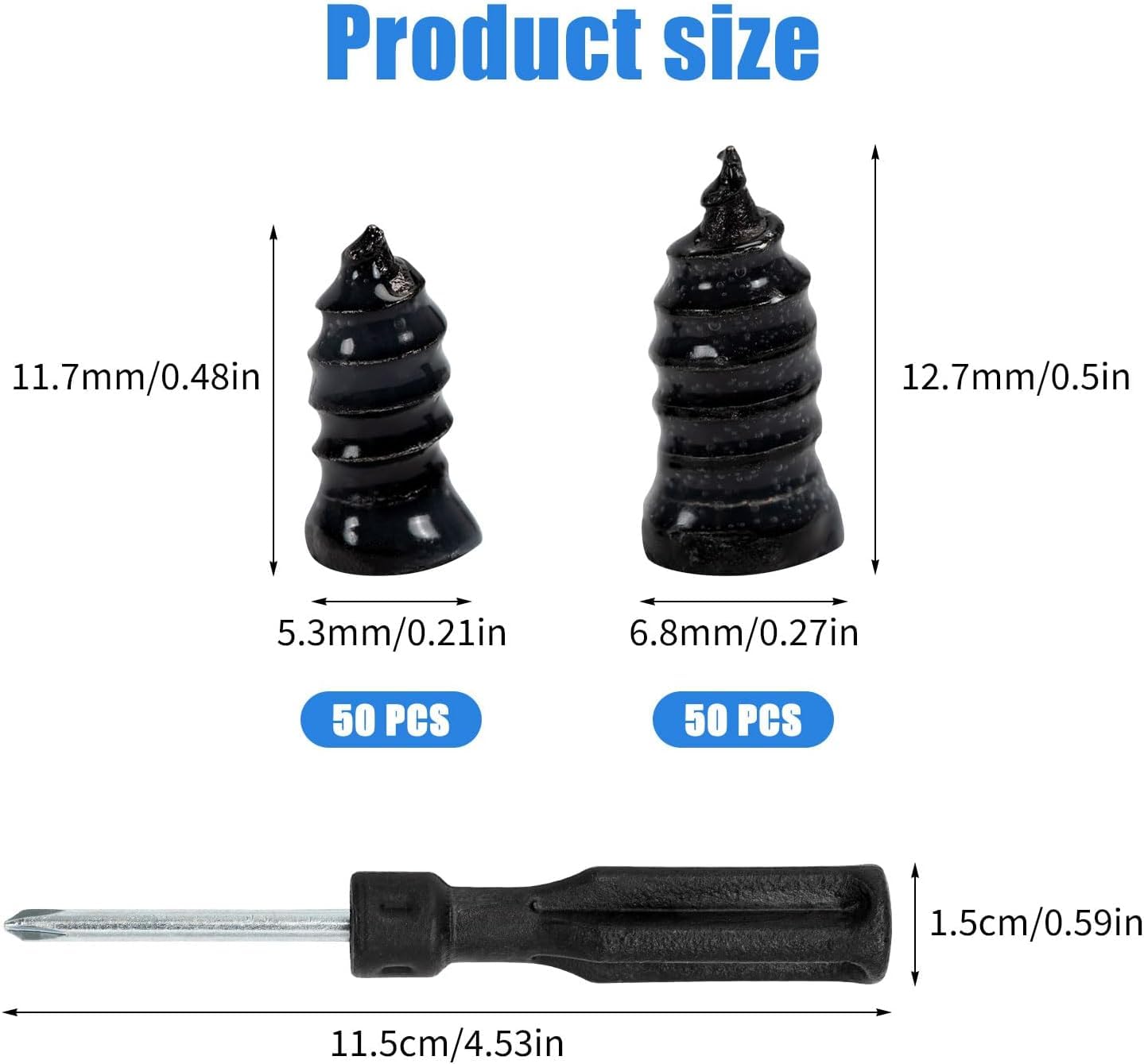 100PCSTire Repair Rubber Nails, Screw in Tire Repair Nails Kit with a Screwdriver, Tire Repair Screws, Self-Service Tire Plugs Screw Type, Tire Repair First Aid Kit for Car, Motorcycle, Truck — view 4