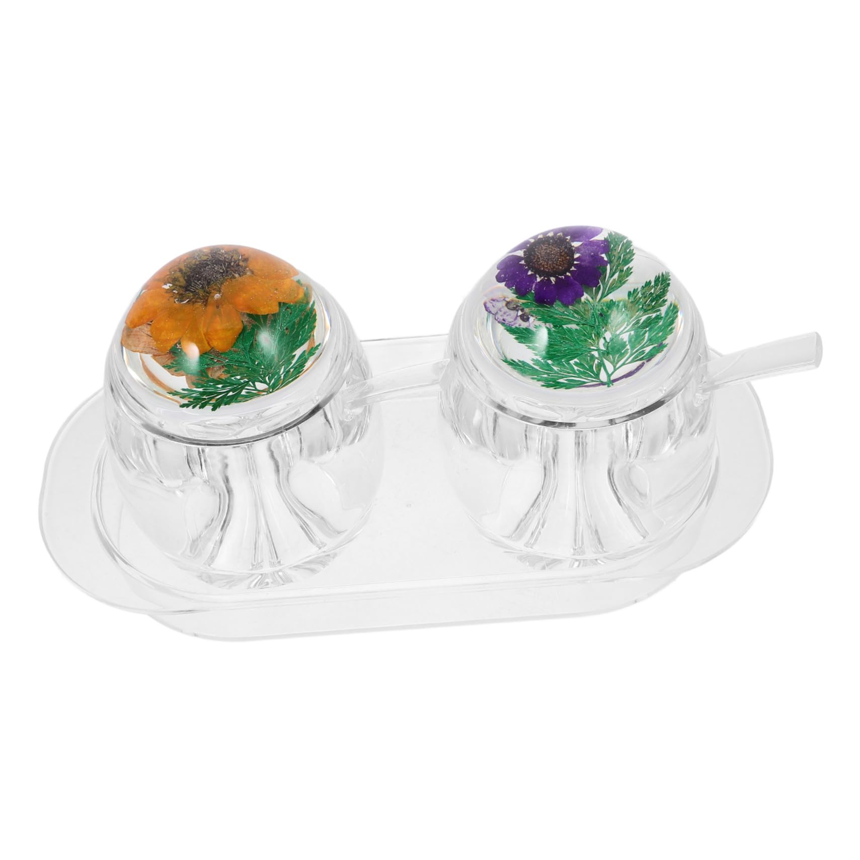 Contenitori Condimenti Trasparenti in Acrilico con Fiori Secchi Incapsulati Vasetti Spezie Sicuri per Cucina con Vassoio Rimovibile e Decorativo