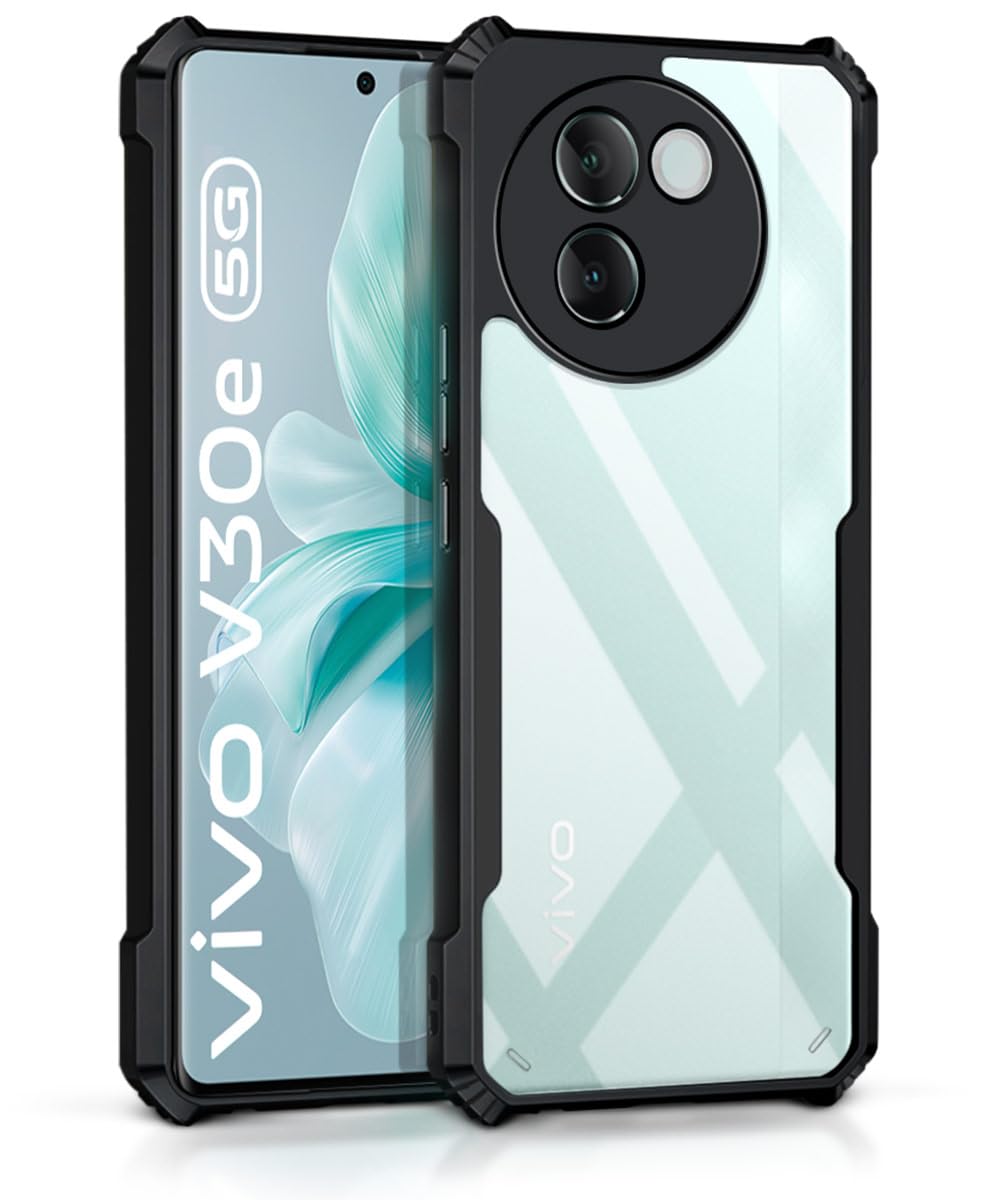 WOW IMAGINE Thermoplastic Polyurethane Shock Proof Clear Protective Back Case For Vivo V30E 5G-Airedge Technology|360 Degree Camera Protection|Transparent Hybrid Back Case Mobile Cover-Black