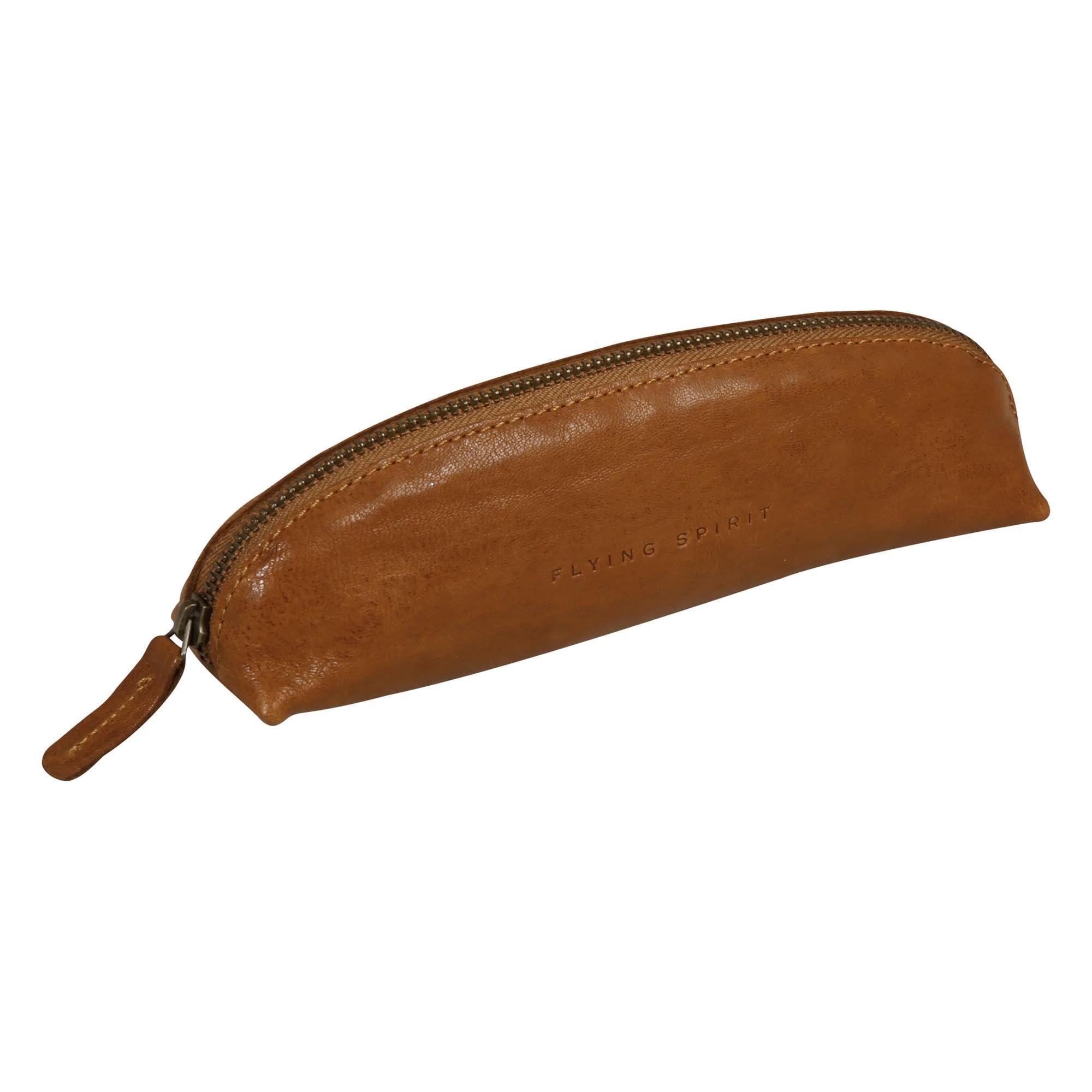 Clairefontaine 106512C - A Flying Spirit triangular pencil case 18x4x4 cm, in glazed lambskin, Cognac