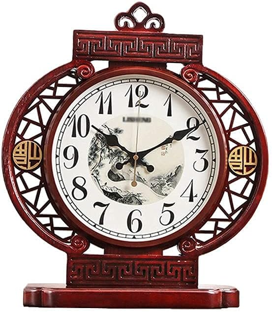 Doctor Drops Standing Clock Mute Clock Desk Watch Retro Chinese Text Clock Desktop Wooden Desk Watch Desktop Decoration 4 Style Interior Decoration Watch (Size: A) (E)