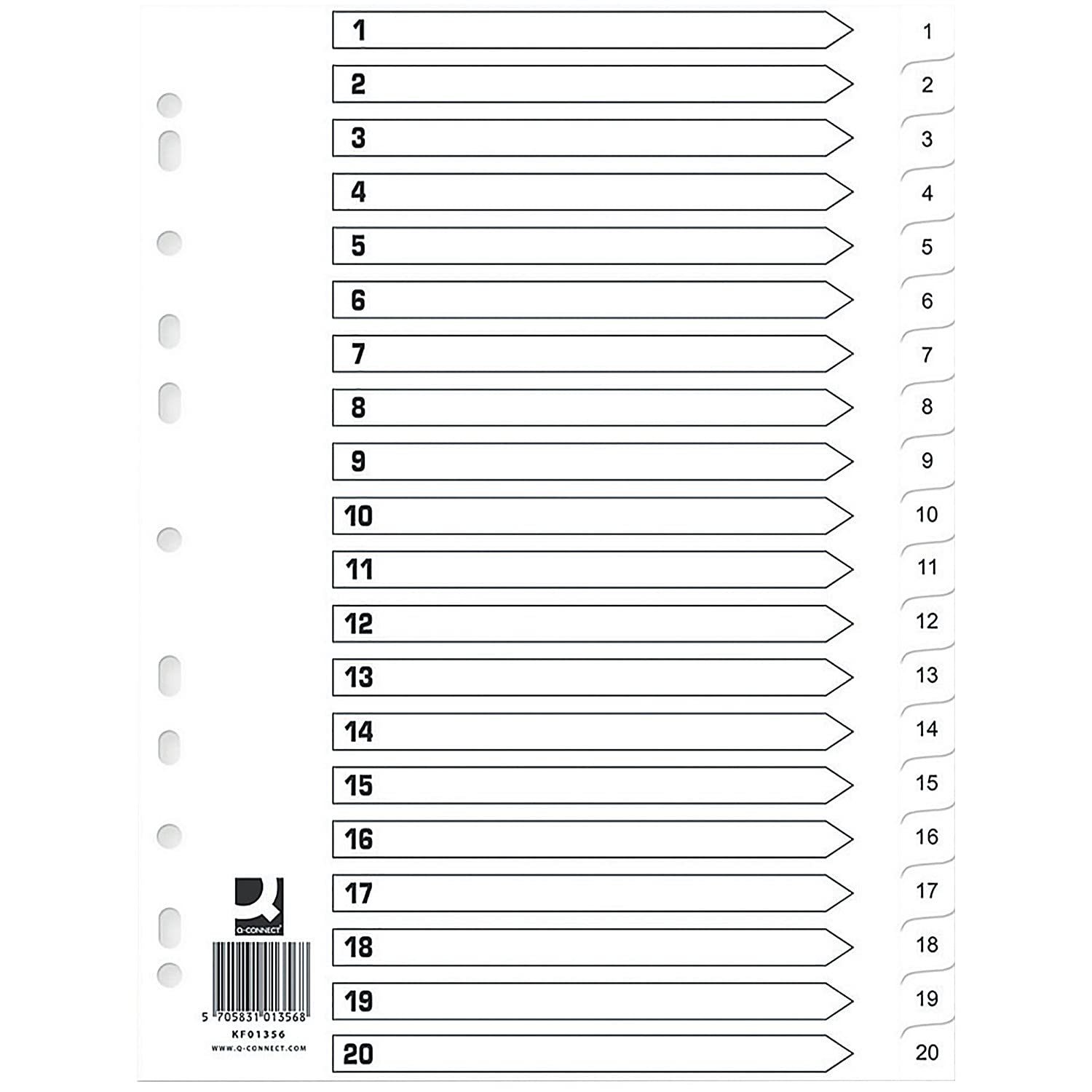 Q-Connect Index 1-20 Polypropylene White (Pack of 10)