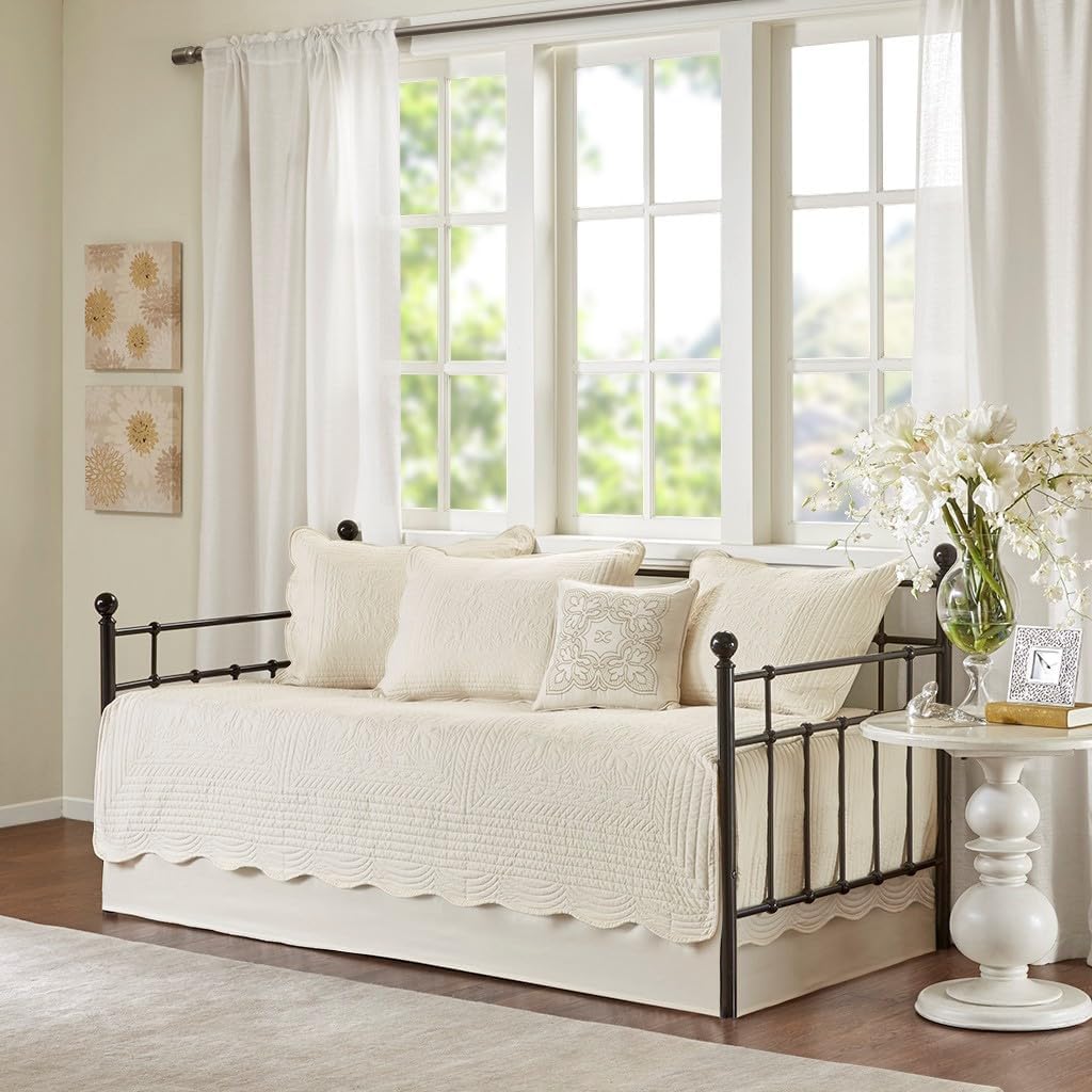 6 Pcs Reversible Scalloped Edge Daybed Cover Set Cream Daybed