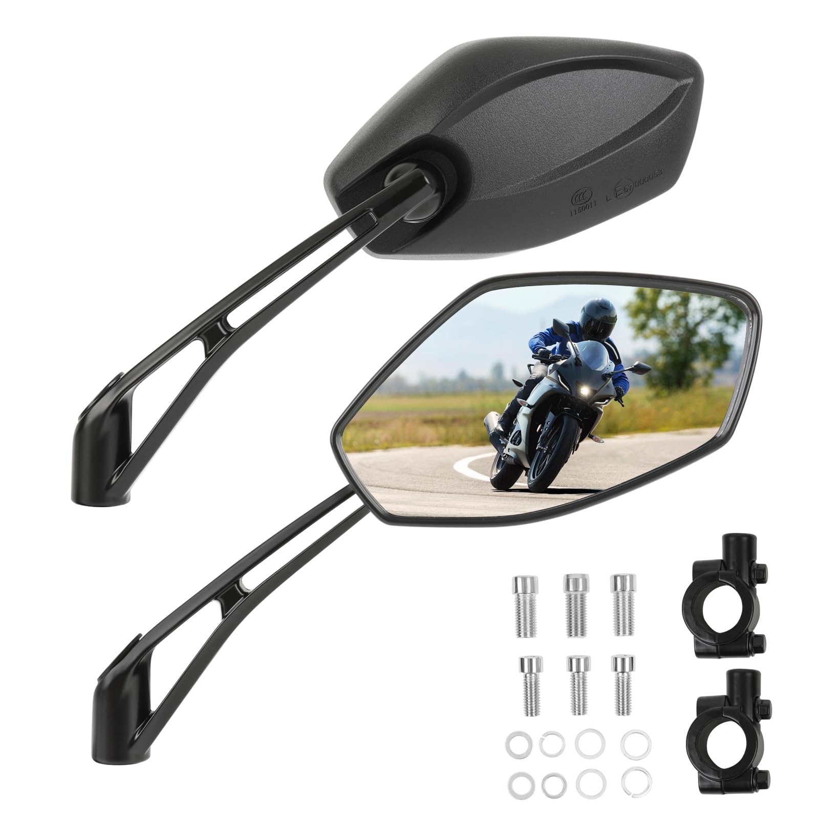 DREAMIZER Espejos Retrovisores Moto, con Tornillos de M8 M10, con soporte para Manillar de 7/8 Pulgadas, Compatibles con Yamaha Honda Aprilia Kymco MT01 MT07 MT08 MT09 CBF1000 GSX1400 (Pentágono)