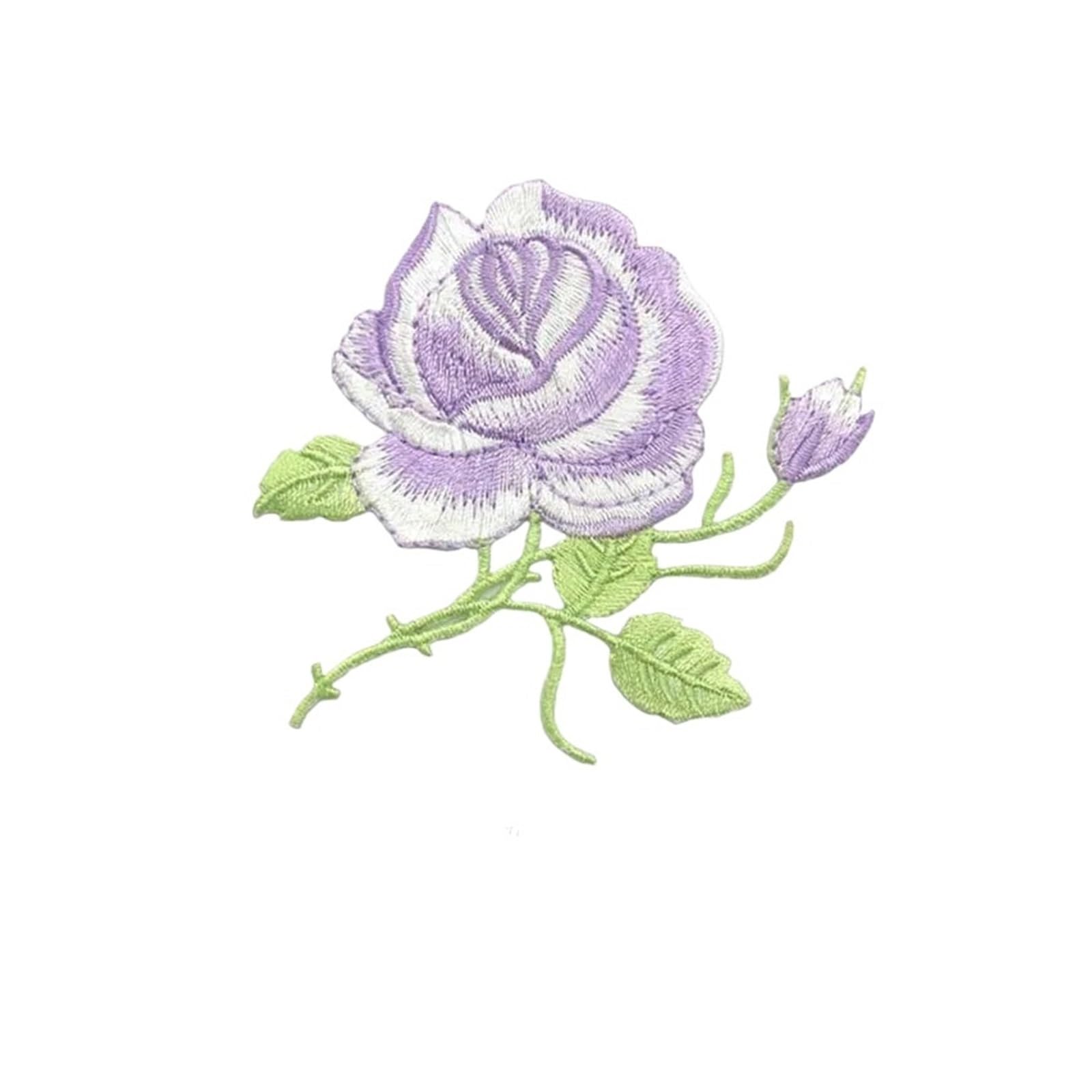 Wtaxbh Purple Iron On Patches 2Pc 8.5*8Cm/Fabric Flower Applique Patch Thermocollant Clothes Stickers,Rose Embroidery Iron On Patches Decoration For Clothing,Jean(Purple)
