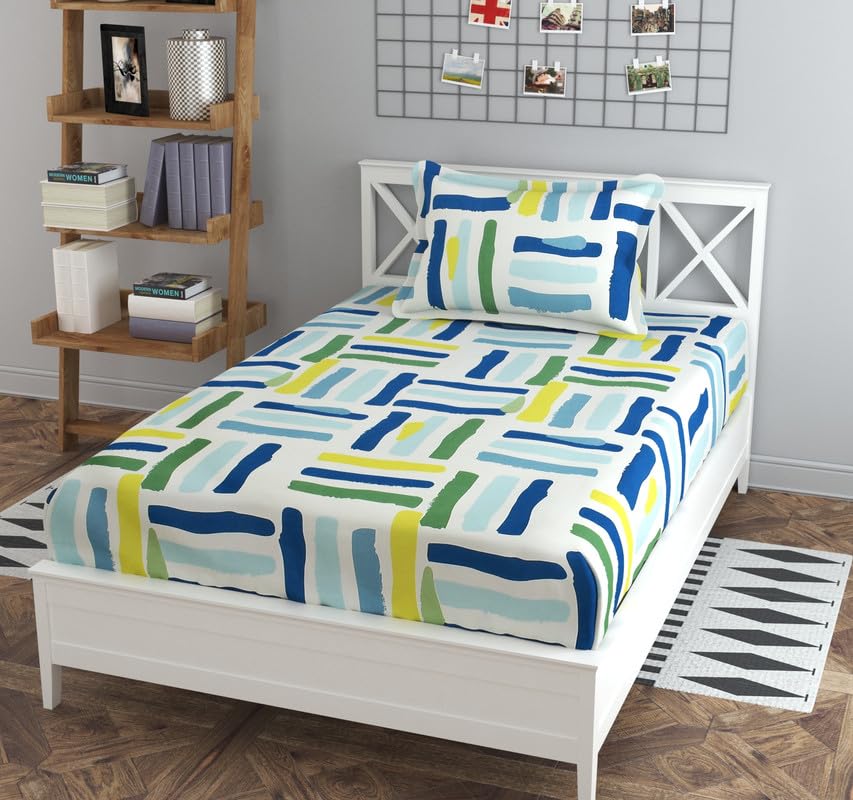 Luxury Trends Presents Pure Cotton Feel 160TC Single Bedsheets for Single Bed Diwan Bed (Size- 90 x 60 Inches) with 1 Pillow Covers(Size-18 X 28) Abstract, Green White-picture-34