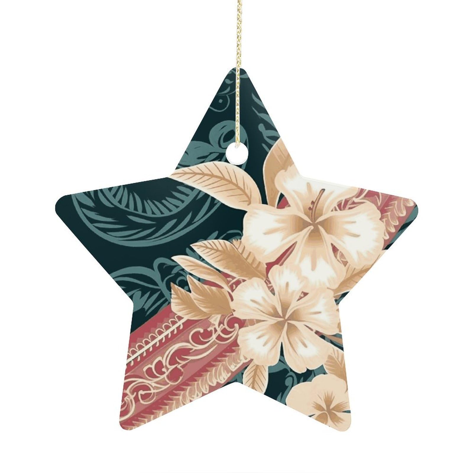 Fodpand Women's Style Elegant Hawaiian Pattern Ornament With String, Keepsake Hanging Decorations,Ceramic Ornaments For Men Indoor Home Holiday Party Gifts