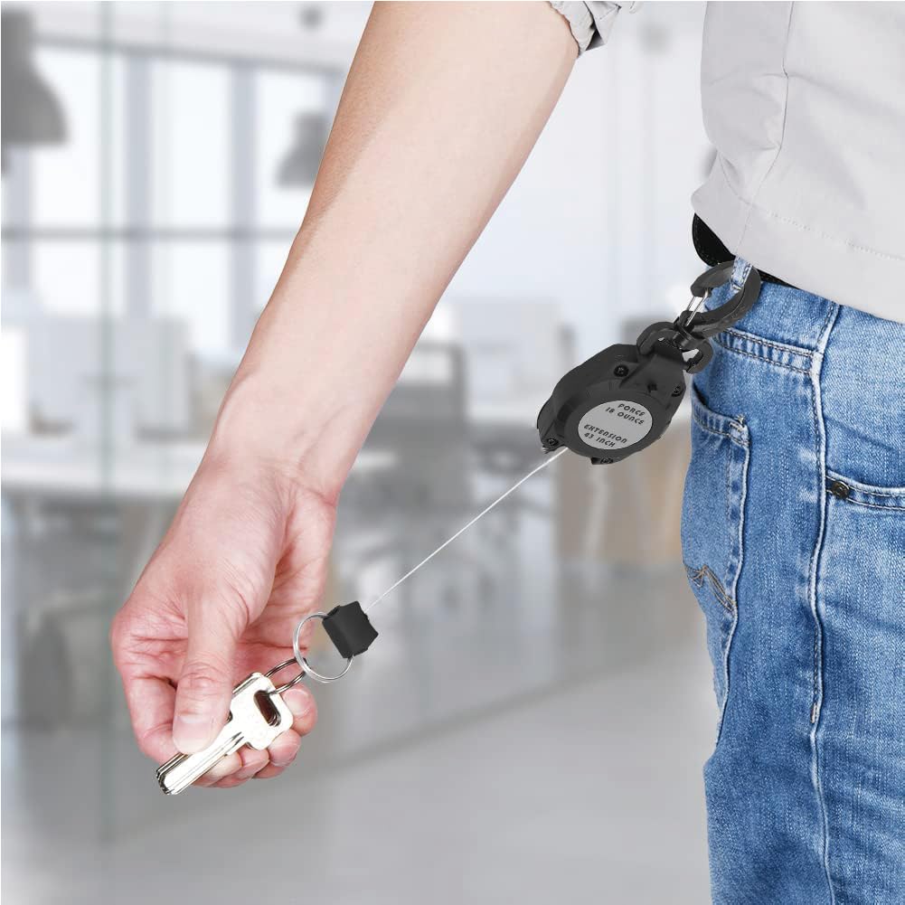 Tauchen Retractor, 43 zoll Lanyard Sicherheitskabel Mit Karabiner Für Freitaucher Schwarz Einziehbarer Tauchgurt Teleskop Schlüsselhalter Büro Outdoor Ausziehbar Schlüsselanhänger | Schlüsselrolle, ausziehbar, aus Metallkabel, mit Karabinerhaken für Gürte
